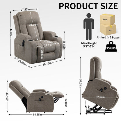 Massage Heat Power Lift Recliner Chair, USB Port, Dual Cup Holders