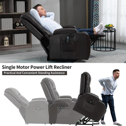Massage Heat Power Lift Recliner Chair, USB Port, Dual Cup Holders