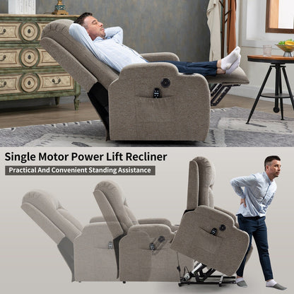 Massage Heat Power Lift Recliner Chair, USB Port, Dual Cup Holders