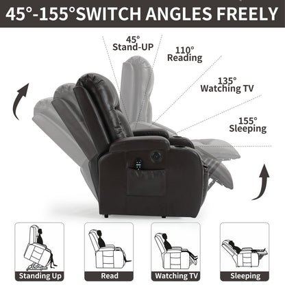 Massage Heat Power Lift Recliner Chair, USB Port, Dual Cup Holders