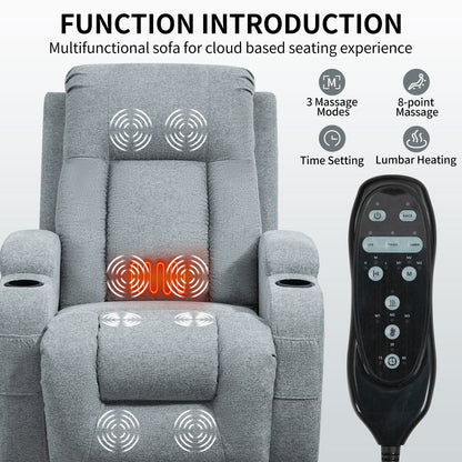 Massage Heat Power Lift Recliner Chair, USB Port, Dual Cup Holders