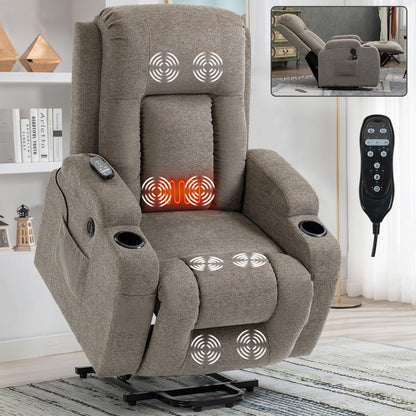 Massage Heat Power Lift Recliner Chair, USB Port, Dual Cup Holders