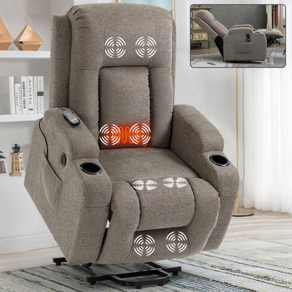 Massage Heat Power Lift Recliner Chair, USB Port, Dual Cup Holders
