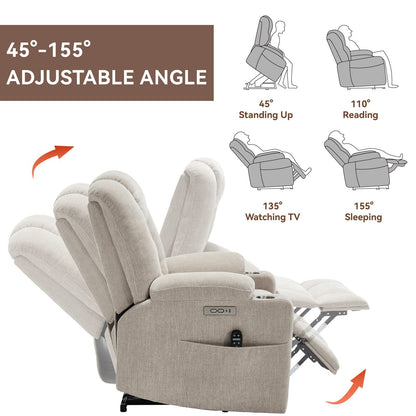 Massage Heat Power Lift Recliner Chair,2 Cup Holders,USB,Type C,Remote