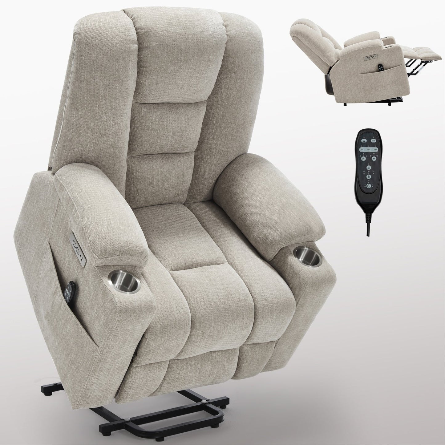 Massage Heat Power Lift Recliner Chair,2 Cup Holders,USB,Type C,Remote