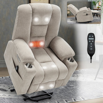 Massage Heat Power Lift Recliner Chair,2 Cup Holders,USB,Type C,Remote