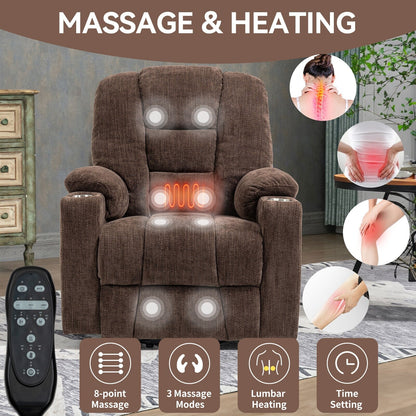 Massage Heat Power Lift Recliner Chair,2 Cup Holders,USB,Type C,Remote