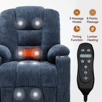 Massage Heat Power Lift Recliner Chair,2 Cup Holders,USB,Type C,Remote