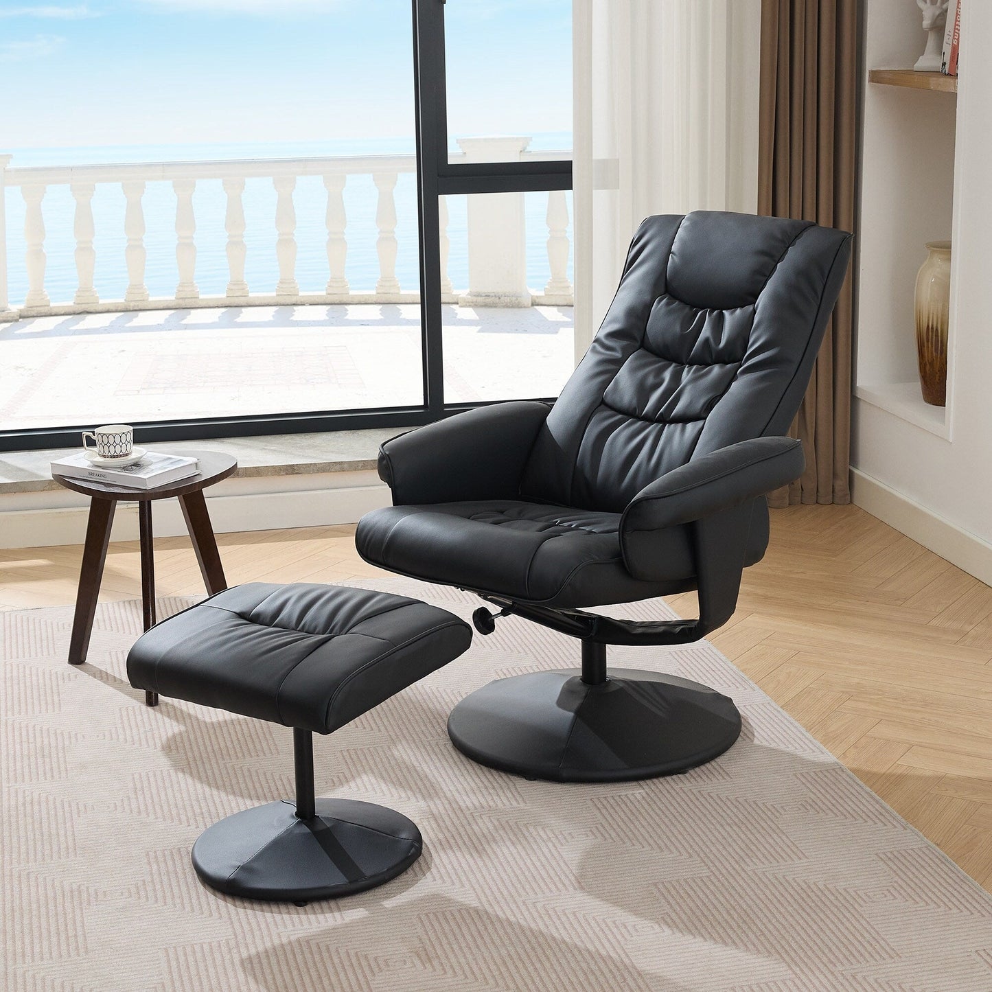 Massage Heated Lounge Chair 360Â° Swivel Recliner Chair Adjustable PU Leather Seat with Ottoman and 5 Point Vibration