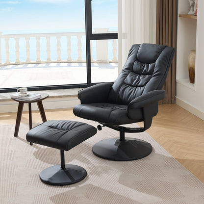 Massage Heated Lounge Chair 360Â° Swivel Recliner Chair Adjustable PU Leather Seat with Ottoman and 5 Point Vibration