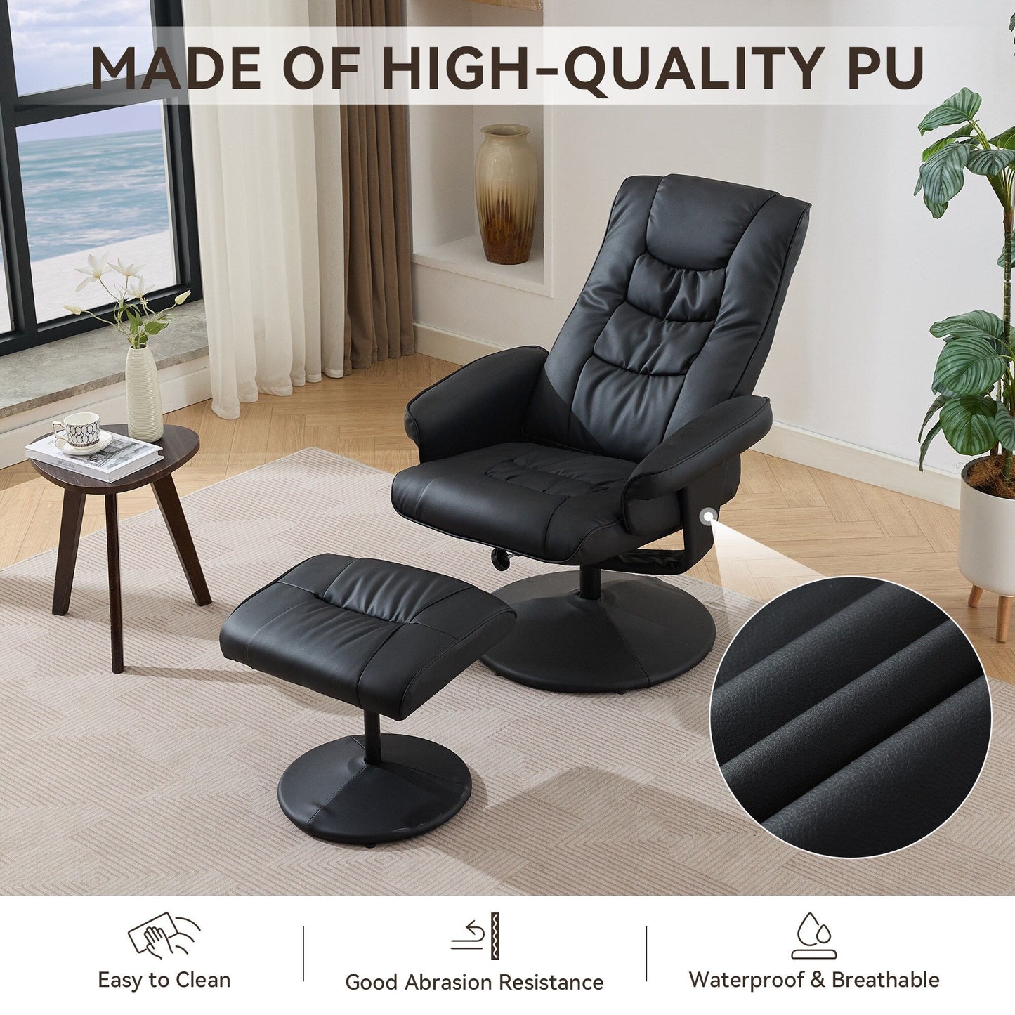 Massage Heated Lounge Chair 360Â° Swivel Recliner Chair Adjustable PU Leather Seat with Ottoman and 5 Point Vibration