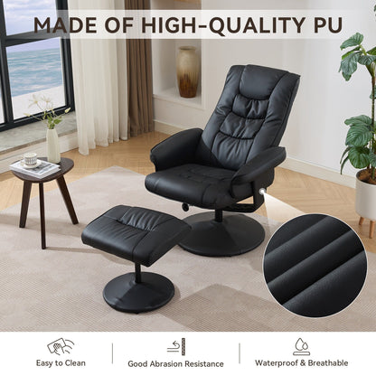Massage Heated Lounge Chair 360Â° Swivel Recliner Chair Adjustable PU Leather Seat with Ottoman and 5 Point Vibration