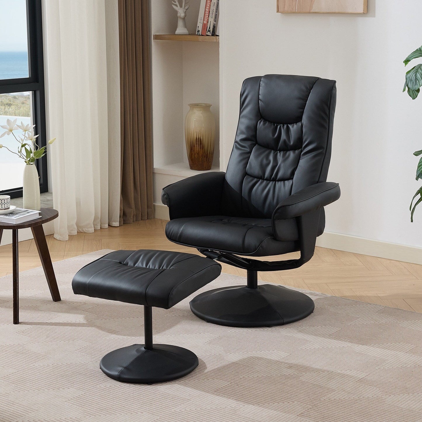 Massage Heated Lounge Chair 360Â° Swivel Recliner Chair Adjustable PU Leather Seat with Ottoman and 5 Point Vibration