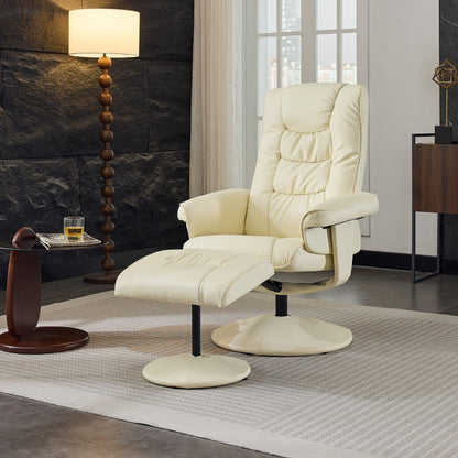 Massage Heated Lounge Chair 360Â° Swivel Recliner Chair Adjustable PU Leather Seat with Ottoman and 5 Point Vibration