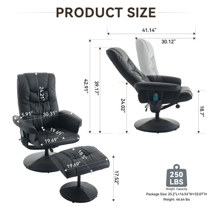 Massage Heated Lounge Chair 360Â° Swivel Recliner Chair Adjustable PU Leather Seat with Ottoman and 5 Point Vibration