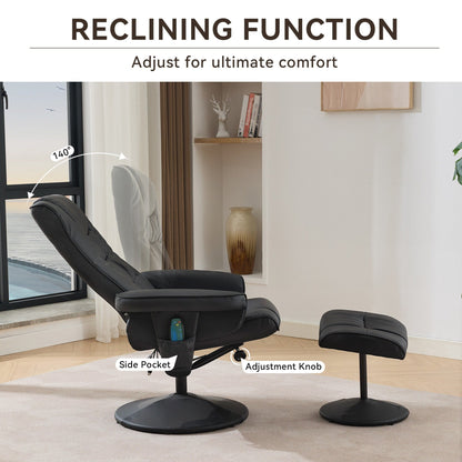 Massage Heated Lounge Chair 360Â° Swivel Recliner Chair Adjustable PU Leather Seat with Ottoman and 5 Point Vibration