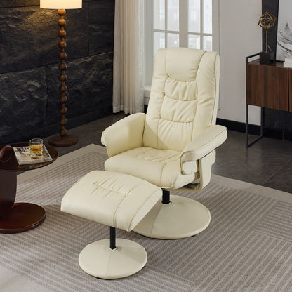 Massage Heated Lounge Chair 360Â° Swivel Recliner Chair Adjustable PU Leather Seat with Ottoman and 5 Point Vibration