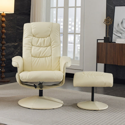 Massage Heated Lounge Chair 360Â° Swivel Recliner Chair Adjustable PU Leather Seat with Ottoman and 5 Point Vibration