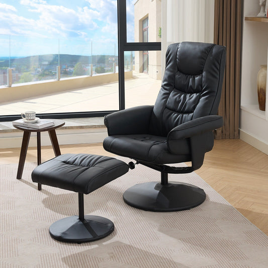 Massage Heated Lounge Chair 360Â° Swivel Recliner Chair Adjustable PU Leather Seat with Ottoman and 5 Point Vibration