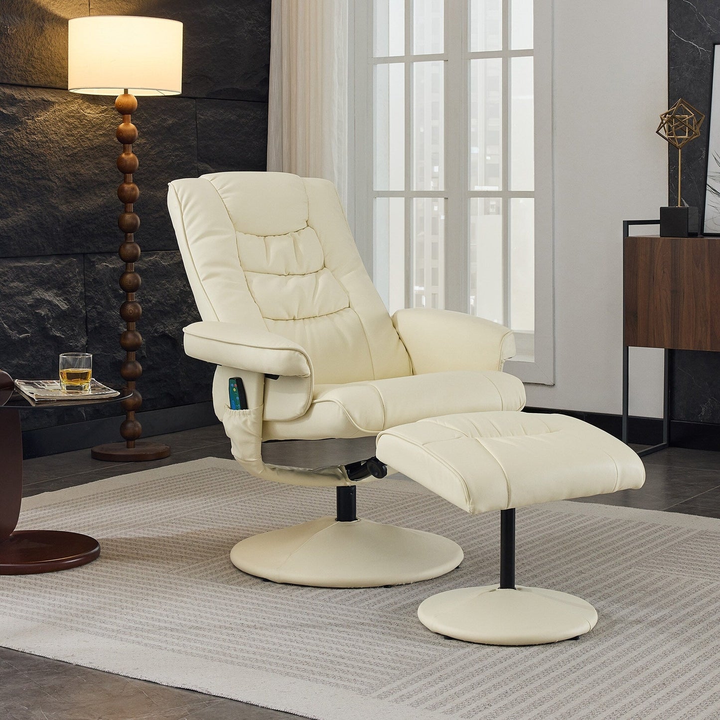 Massage Heated Lounge Chair 360Â° Swivel Recliner Chair Adjustable PU Leather Seat with Ottoman and 5 Point Vibration
