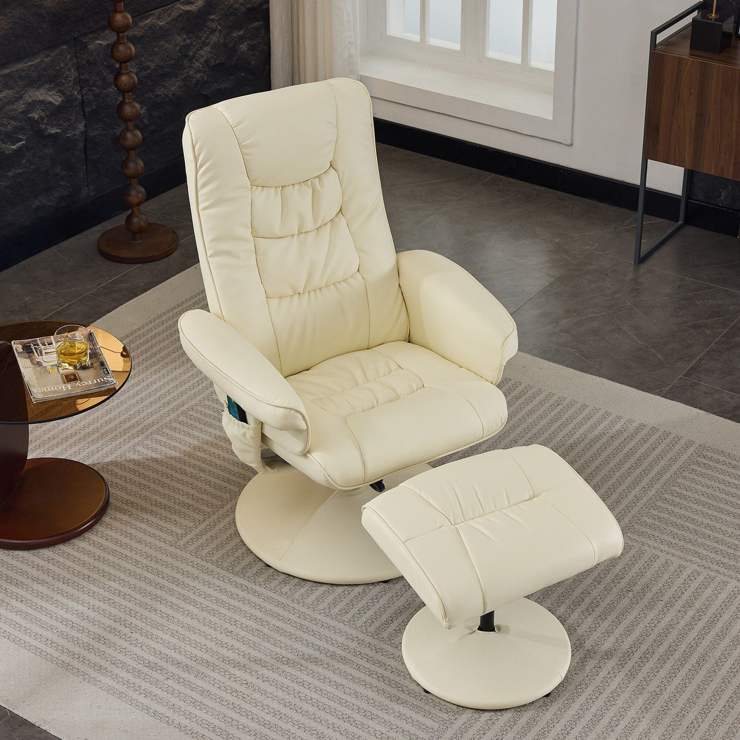 Massage Heated Lounge Chair 360Â° Swivel Recliner Chair Adjustable PU Leather Seat with Ottoman and 5 Point Vibration