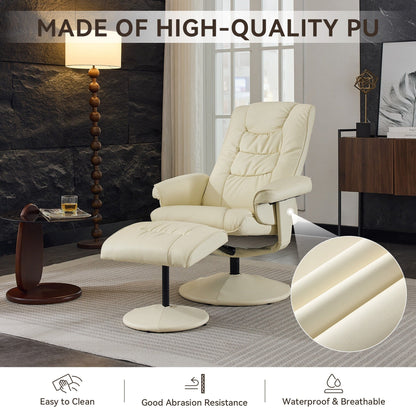 Massage Heated Lounge Chair 360Â° Swivel Recliner Chair Adjustable PU Leather Seat with Ottoman and 5 Point Vibration