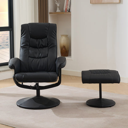 Massage Heated Lounge Chair 360Â° Swivel Recliner Chair Adjustable PU Leather Seat with Ottoman and 5 Point Vibration