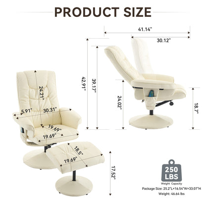 Massage Heated Lounge Chair 360Â° Swivel Recliner Chair Adjustable PU Leather Seat with Ottoman and 5 Point Vibration