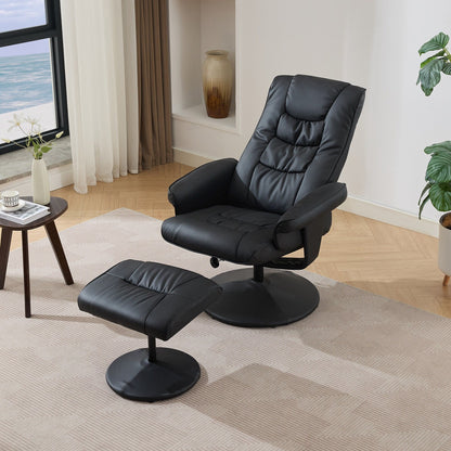 Massage Heated Lounge Chair 360Â° Swivel Recliner Chair Adjustable PU Leather Seat with Ottoman and 5 Point Vibration