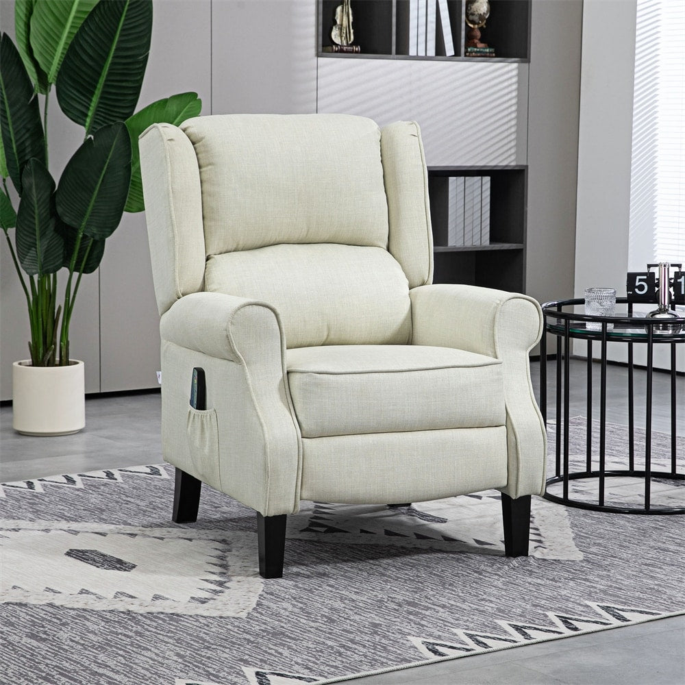 Massage Linen Recliner Chair with Heat,Footrest and Side Pocket