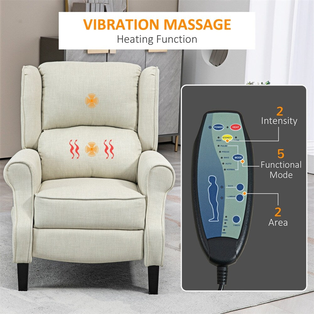 Massage Linen Recliner Chair with Heat,Footrest and Side Pocket