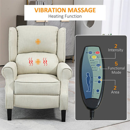 Massage Linen Recliner Chair with Heat,Footrest and Side Pocket