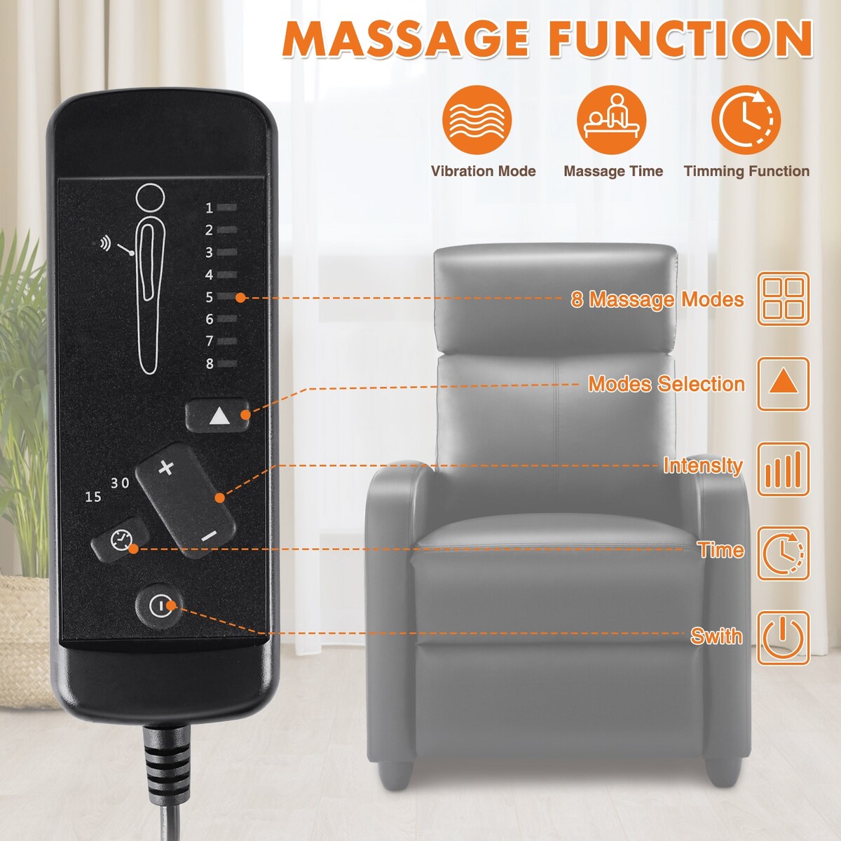 Massage Manual Recliner Sofa, Home Theater Seating with Lumbar Support, 8 Massage Modes