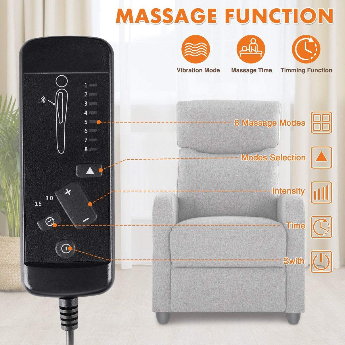 Massage Manual Recliner Sofa, Home Theater Seating with Lumbar Support, 8 Massage Modes