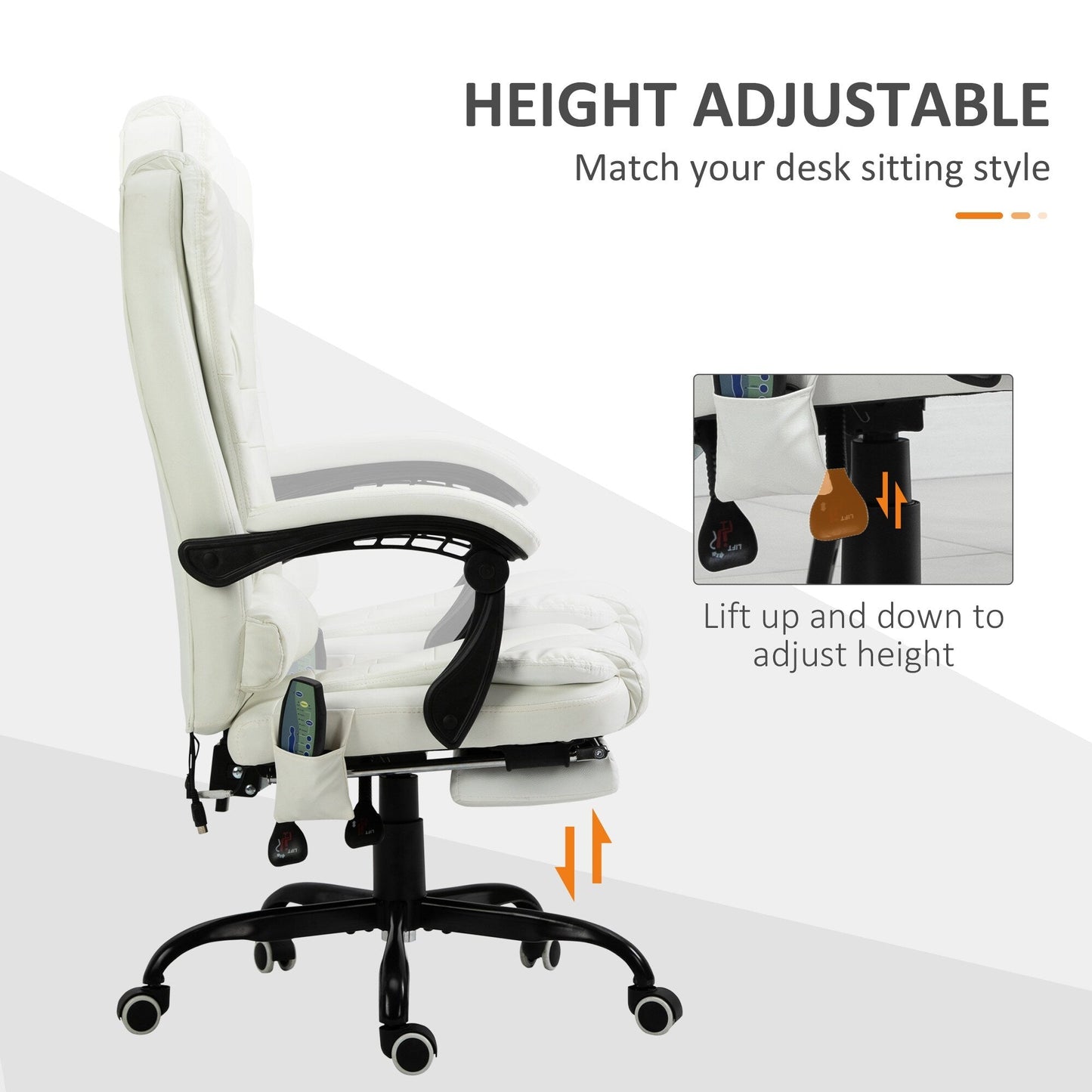 Massage Office Chair with 7 Vibrating Motors, 155° Recline, Footrest and PU Leather