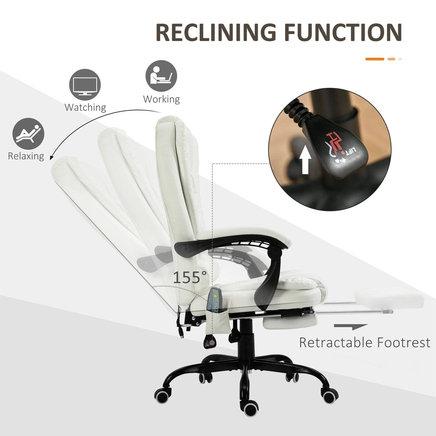 Massage Office Chair with 7 Vibrating Motors, 155° Recline, Footrest and PU Leather