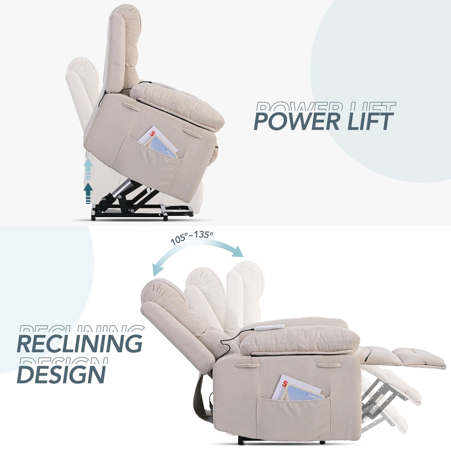 Massage Recliner Chair for Seniors-Power Lift,Adjustable Massage,Heating Features,Infinite Position Reclining,and Side Pocket