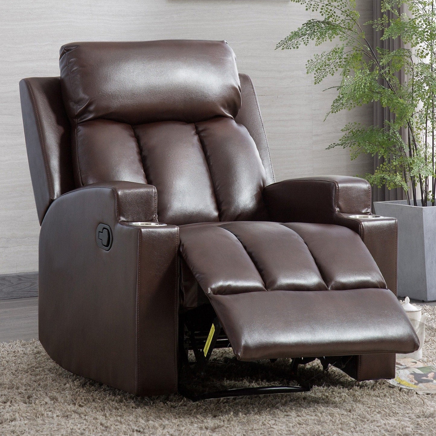 Manual Recliner Massage and Heating Chair Sofa with 2 Cup Holders Breathable Fabric