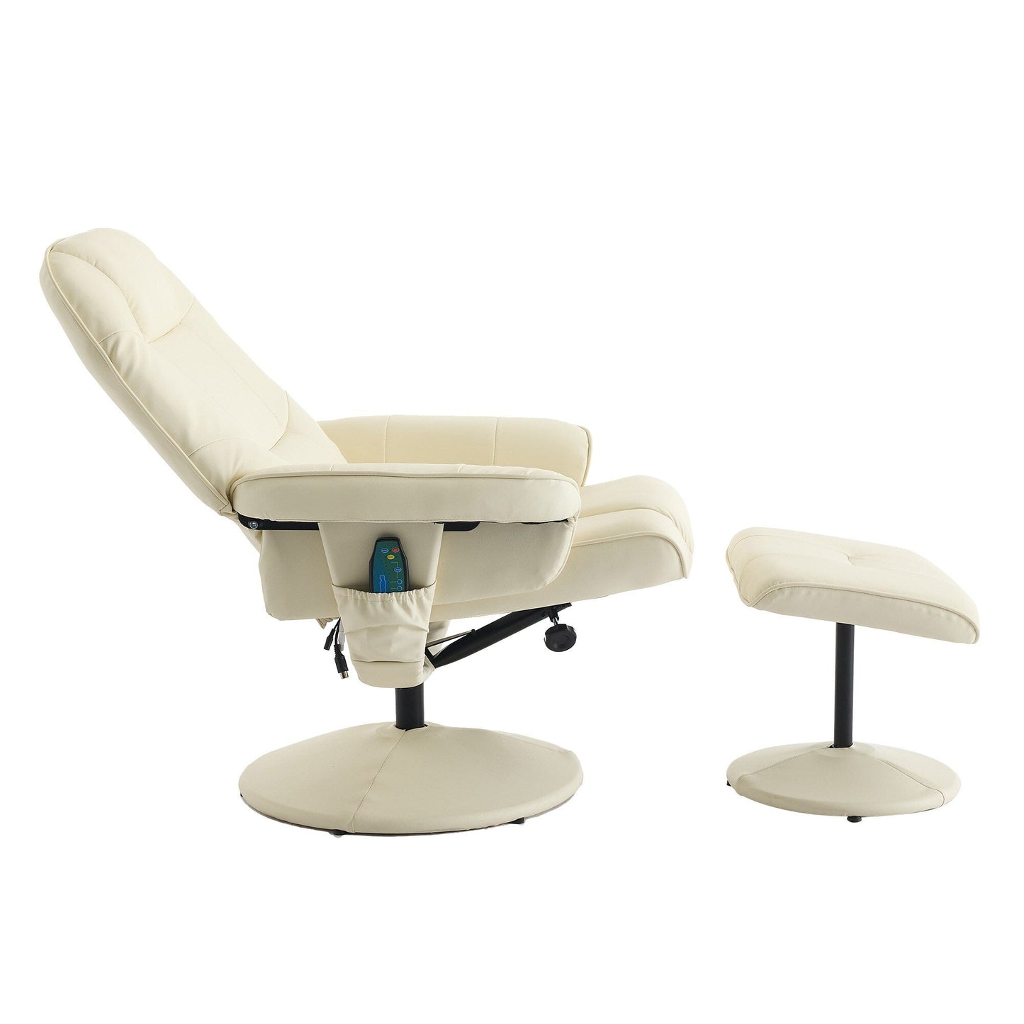 Massage Recliner Chair with Ottoman, 360° Swivel PU Leather Reclining Chair with Wrapped Base, 5 Point Vibration Massag