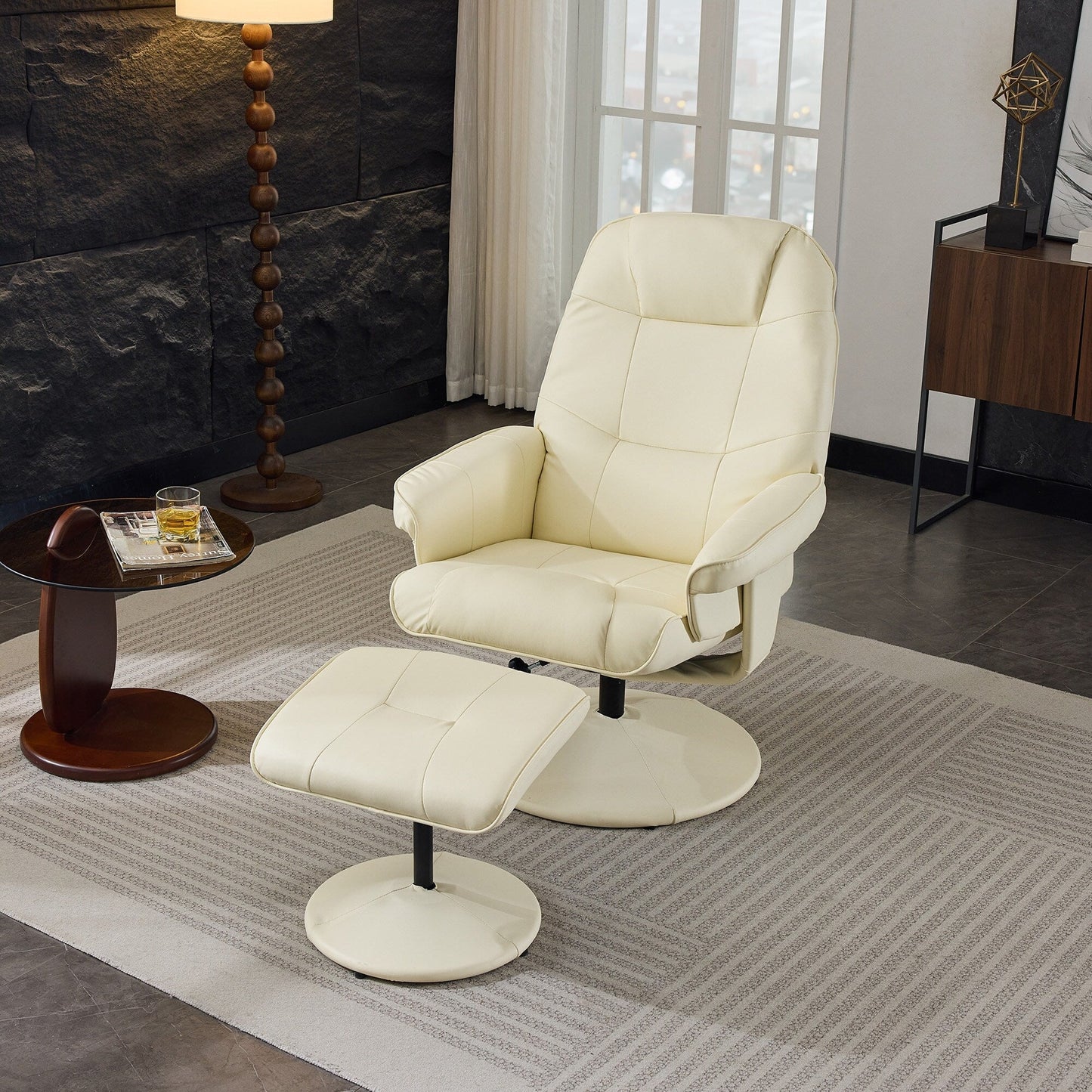 Massage Recliner Chair, 360° Swivel PU Leather Reclining Chair with Wrapped Base, Seat Heating and 140° Adjustable Backrest