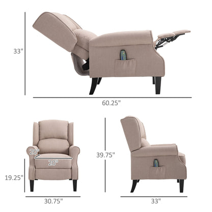 Massage Recliner Sofa with Heating, Adjustable Backrest, Wired Remote Control and Side Pocket Storage