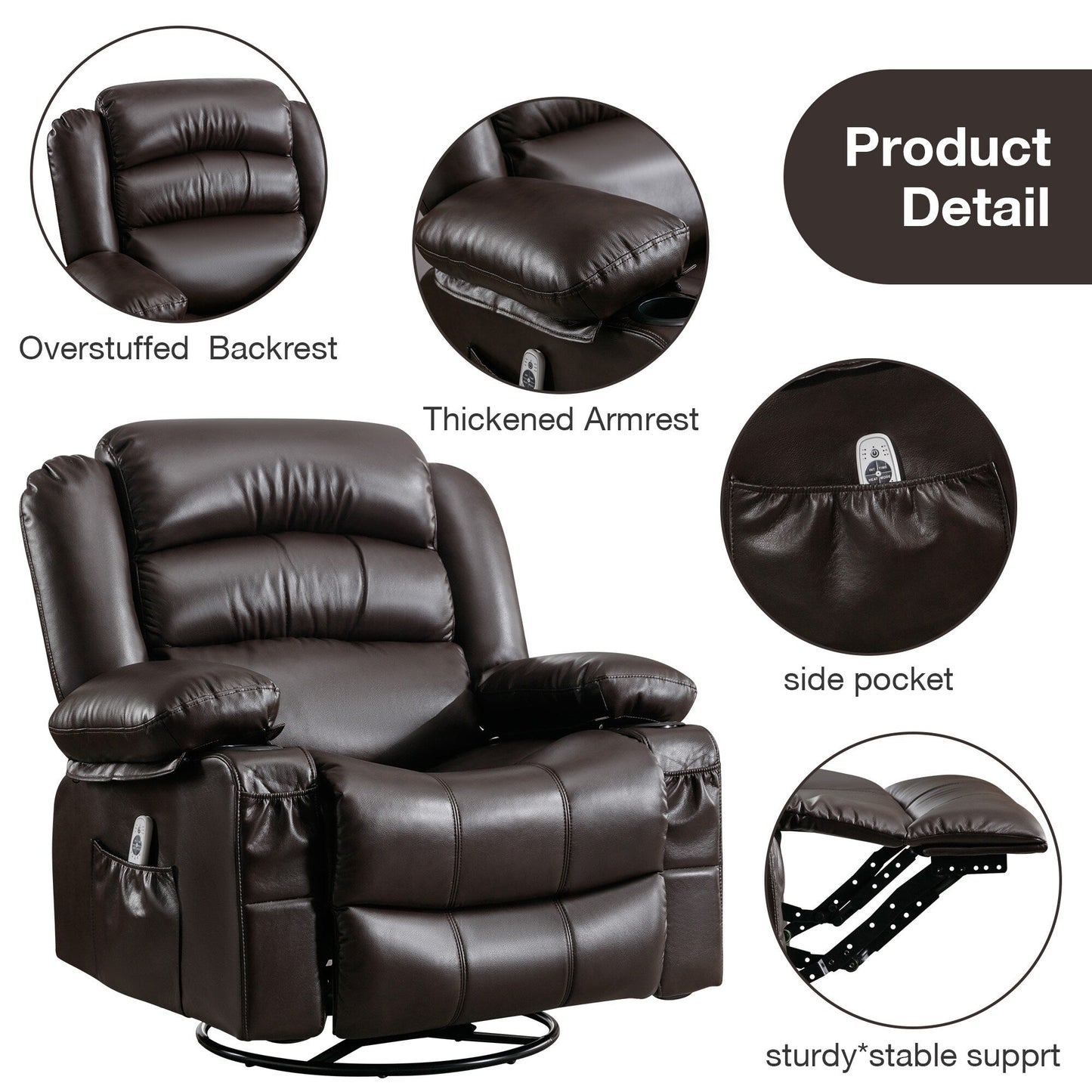 Massage Swivel Rocker Recliner Chair with Vibration Massage