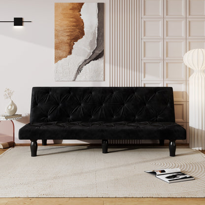 Matt Black 66 Velvet 3-seater Sofa Bed with Sturdy Wood Frame and High Elastic Foam Cushion for Living Room
