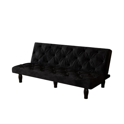 Matt Black 66 Velvet 3-seater Sofa Bed with Sturdy Wood Frame and High Elastic Foam Cushion for Living Room