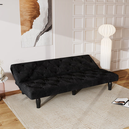 Matt Black Velvet 3-seater Sofa Bed with Wood Frame