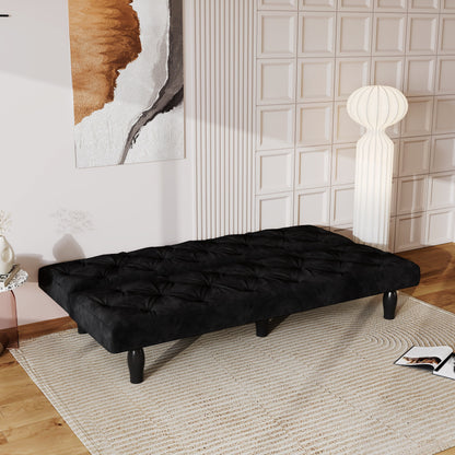 Matt Black Velvet 3-seater Sofa Bed with Wood Frame