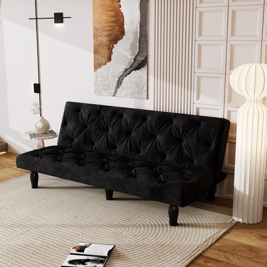 Matt Black Velvet 3-seater Sofa Bed with Wood Frame