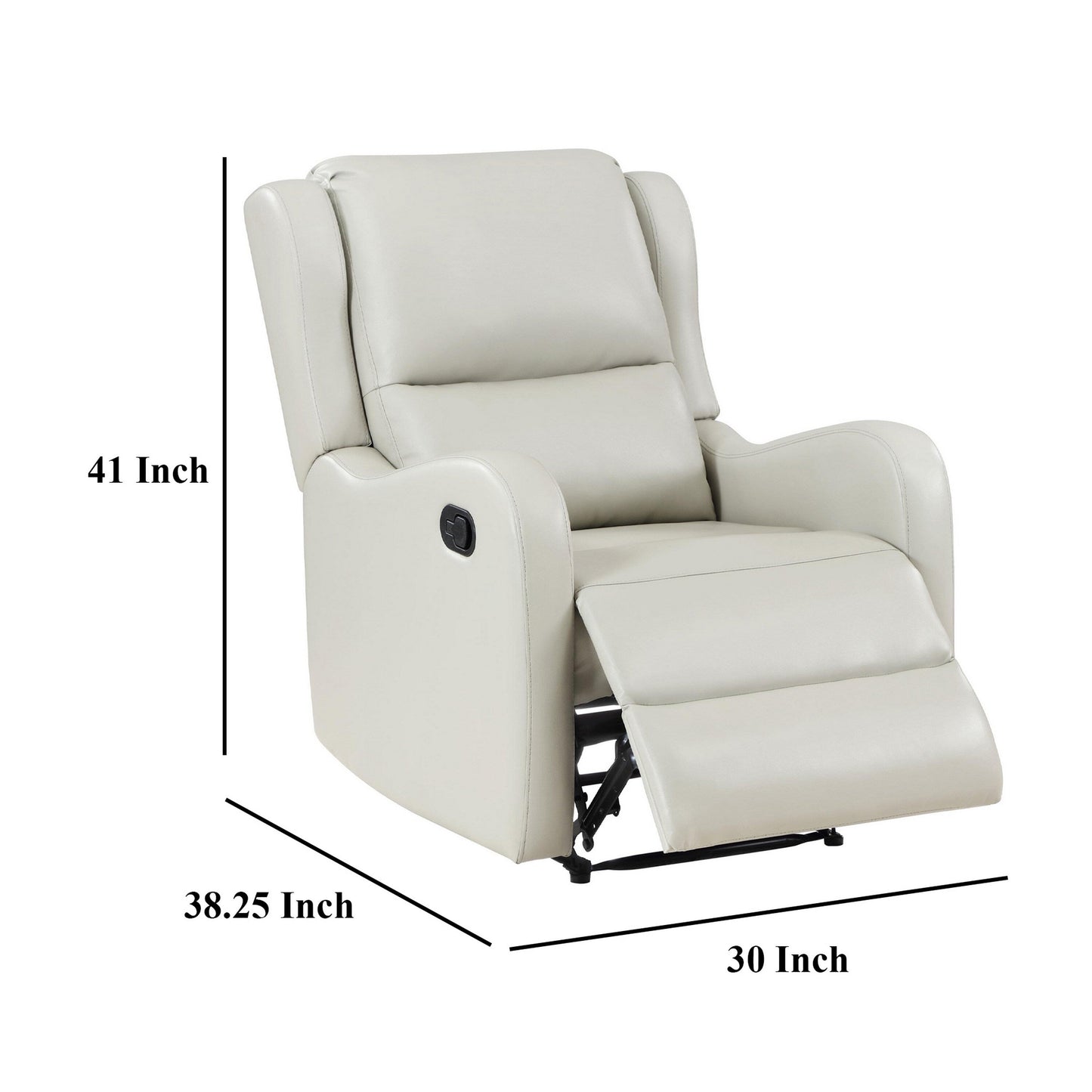 Mayra Manual Recliner Chair, English Arms, Plush Ivory Faux Leather