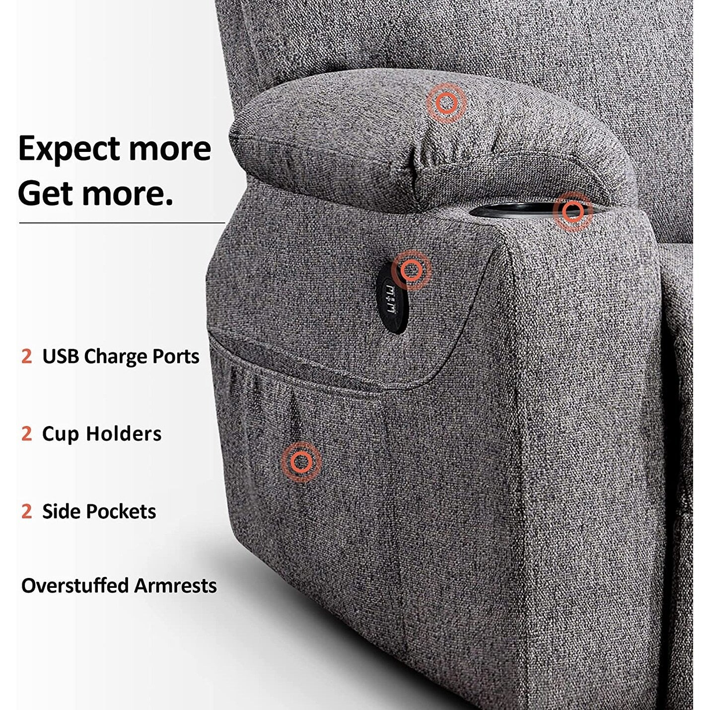 MCombo Electric Power Lift Recliner Chair Sofa with Massage and Heat, 3 Positions, USB Ports, Fabric 7040