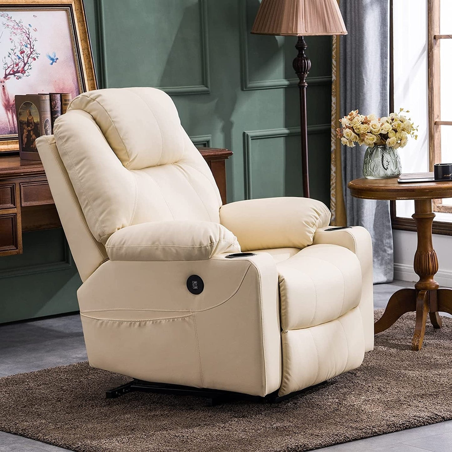 MCombo Electric Power Lift Recliner Chair Sofa with Massage and Heat, 3 Positions, USB Ports, Faux Leather 7040